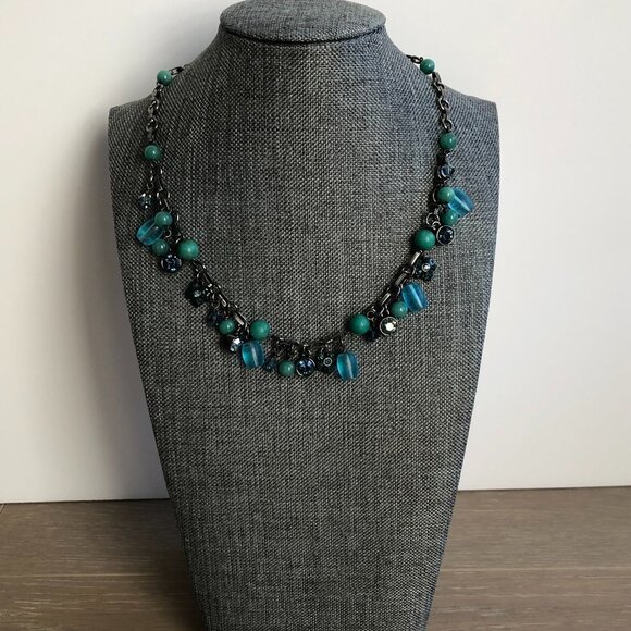 Dyrberg Kern Danish Designer Handcrafted Metal Beaded Necklace Blue Green Sz OS - Picture 2 of 8